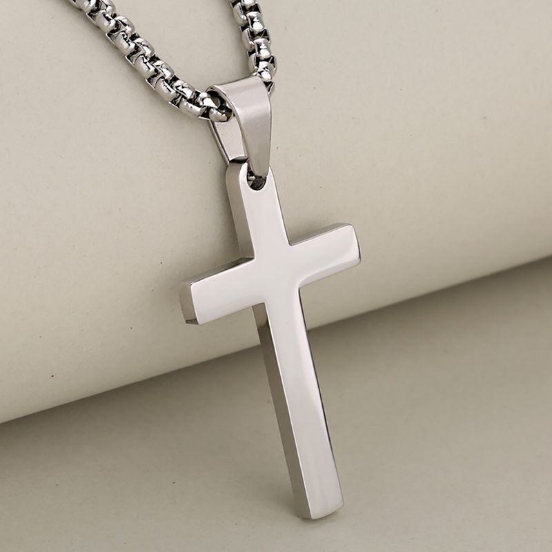 Collana con croce in acciaio inossidabile, nuova moda 2024, semplice e versatile, con ciondolo._voghion.com