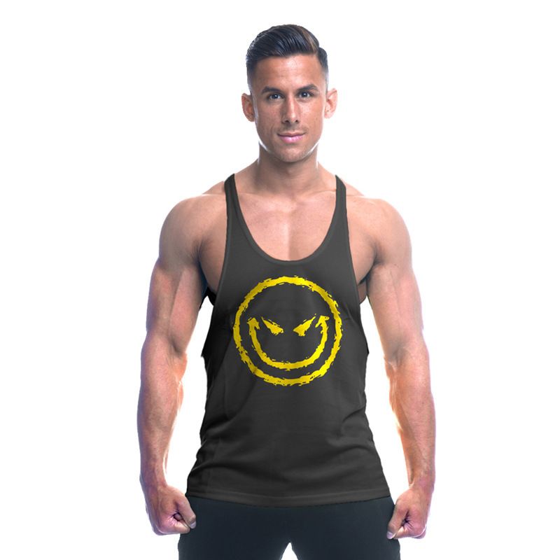 New Style Fitness Smiley Face Cross Tank Top_voghion.com