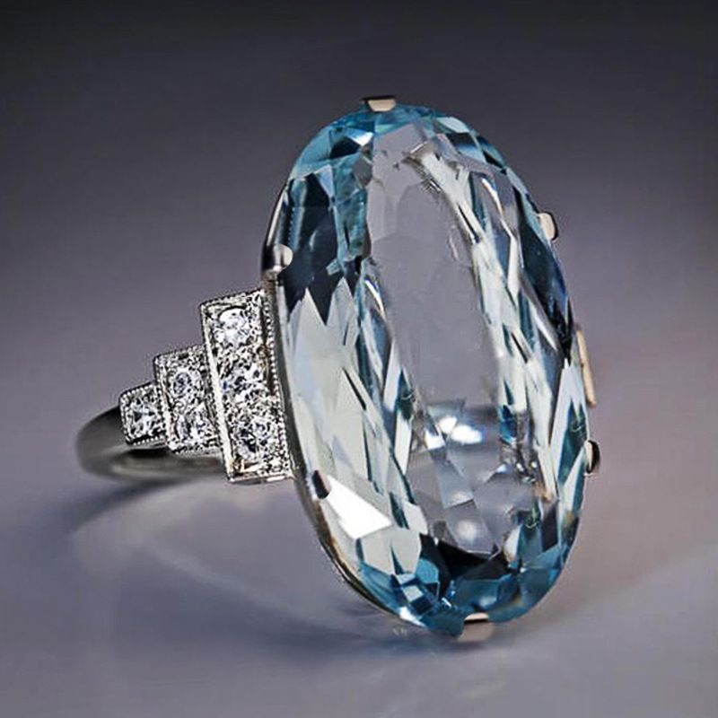 Cao Shi Recommends Exquisite With Large Oval Blue Crystal Ring For Women's Handicrafts_voghion.com