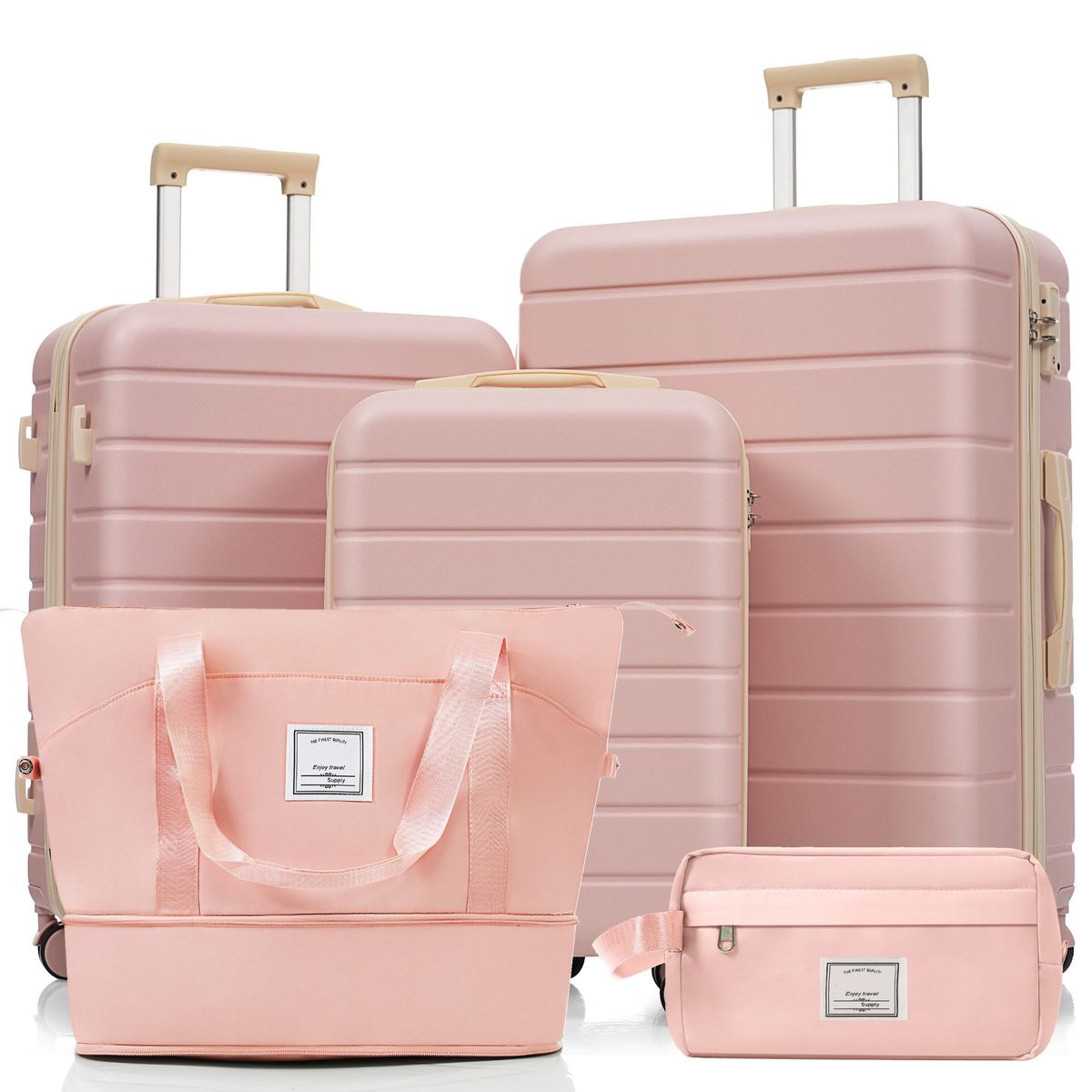 Ensemble de valises rigides en ABS rose avec roulettes pivotantes et cadenas, tailles M-L-XL, trousse de toilette incluse_voghion.com