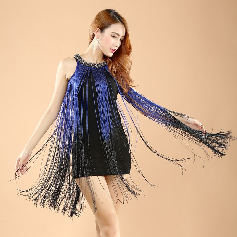 Hot selling chain hanging neck long flowing Suladin dance performance gradient dress, sexy hip hugging dress_voghion.com