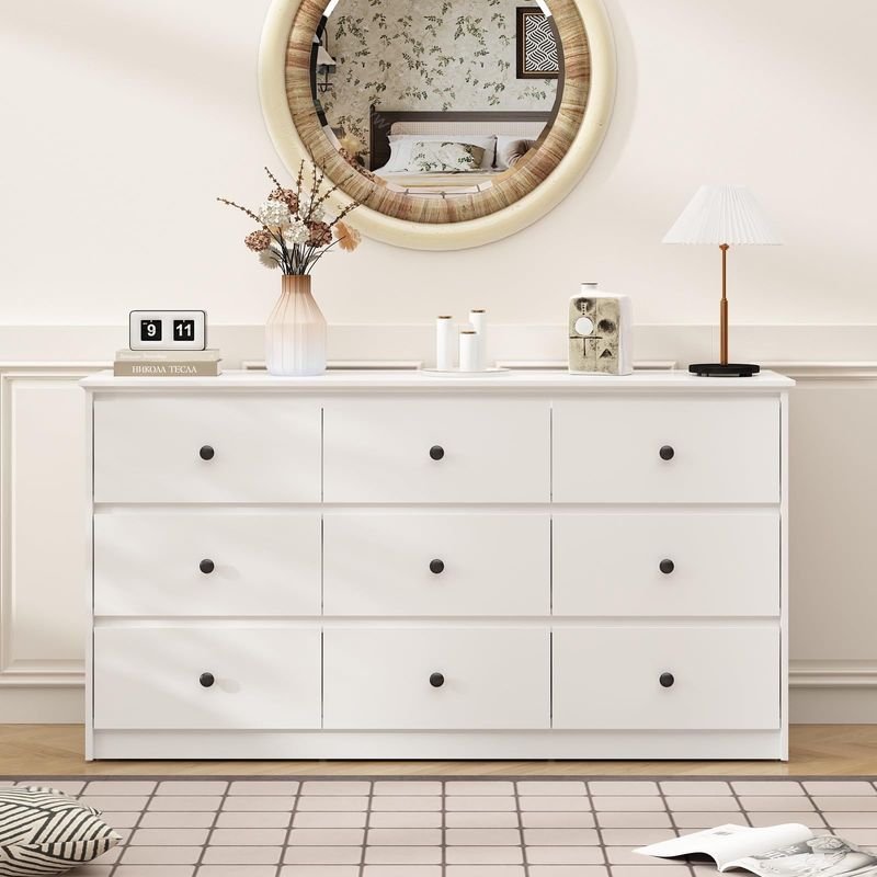 9 Drawer Dresser For Bedroom, Storage Cabinet With Metal Handles, Modern Closet Of Drawers For Living Room_voghion.com