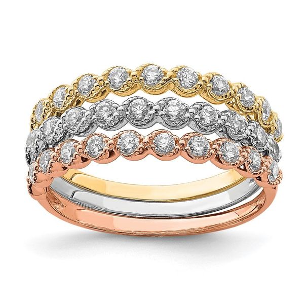 10K Tri-color Set Of Three Stackable CZ Rings_voghion.com