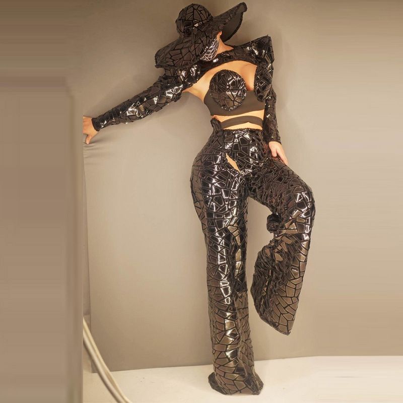 Dammemoud neien Design plus Gréisst sexy Jumpsuit Club Droen glänzend Party Bühn Kostümer Sänger_voghion.com
