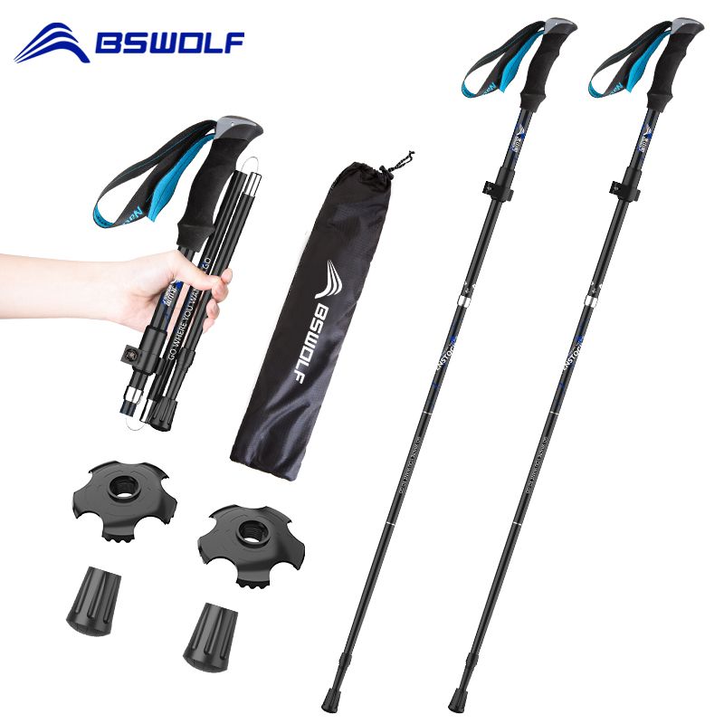 BSWOLF 2 szt. ultralekkich kijków trekkingowych, składanych aluminiowych kijków, kijków trekkingowych Nodic_voghion.com