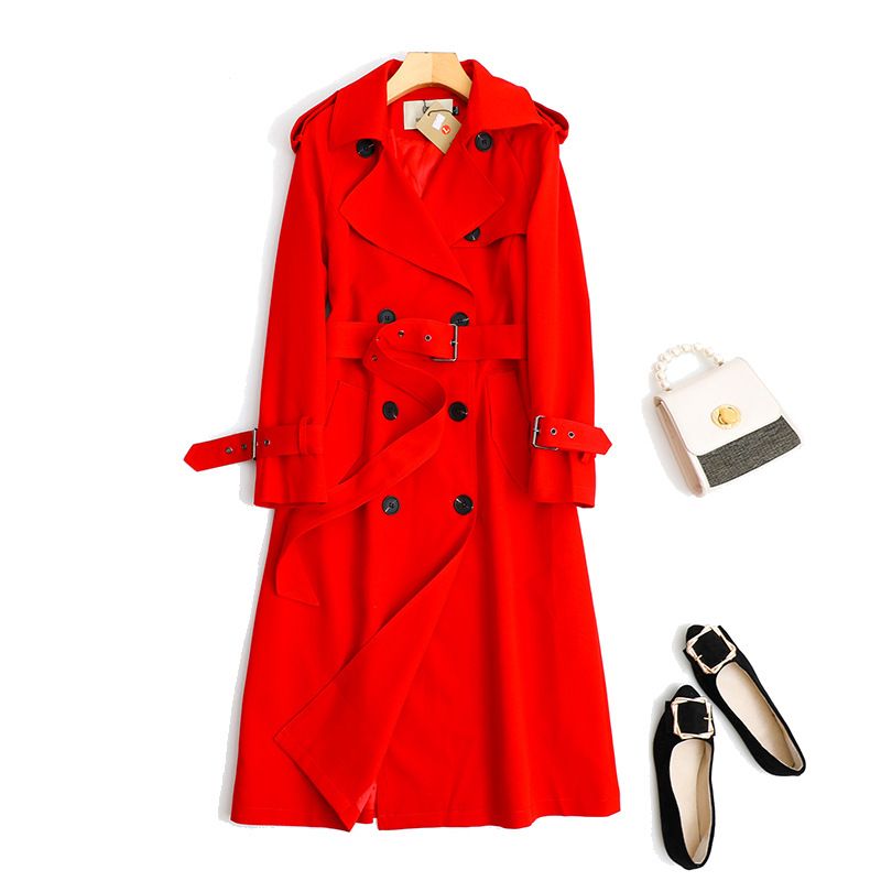 Women's autumn and winter clothing large lapel shoulder sleeves Pieter splicing double-breasted oblique pocket large size windbreaker_voghion.com