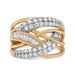 10K Yellow and White Gold 1.0 Cttw Round and Baguette-Cut Diamond Multirow Interwoven Cocktail Ring (I-J Color, I2-I3 Quality)_voghion.com