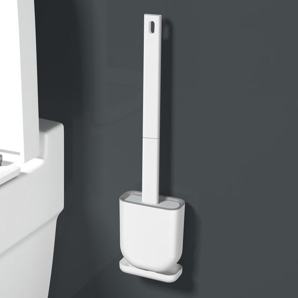 Scopino per WC in silicone con manico lungo, staccabile e montabile a parete, strumento igienico per la pulizia del bagno, per WC e scarico della doccia (bianco)_voghion.com