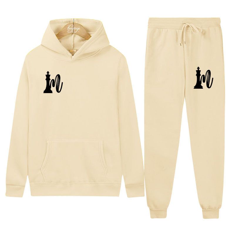 Herrenbekleidung 2024 Winter Kapuzenpullover Set Schwarz und Weiß Muster zur Auswahl Locker und lässig Plus Samtverdickung_voghion.com