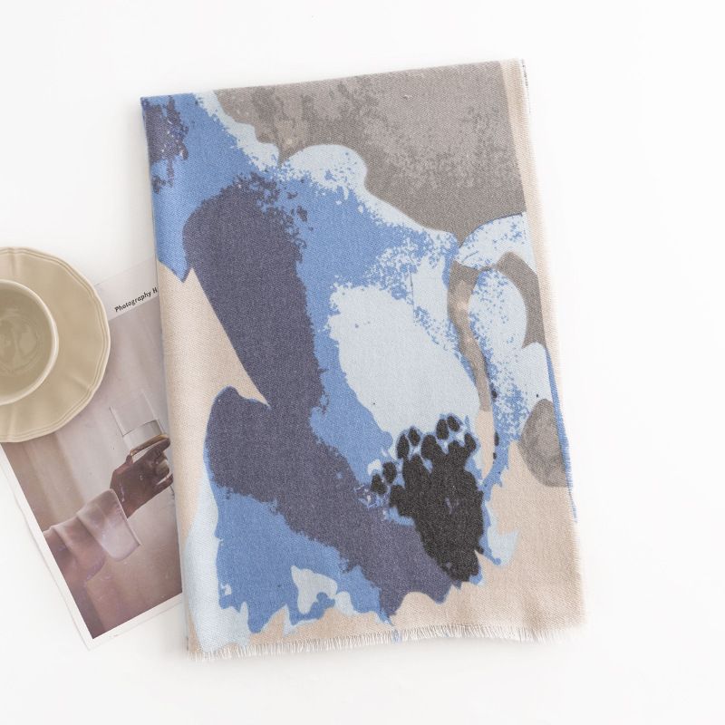 Printed Cashmere Scarf Women's High-end Sense Plant Flower Warm Shawl Fashion Commuter Neck Protection Cold Scarf_voghion.com