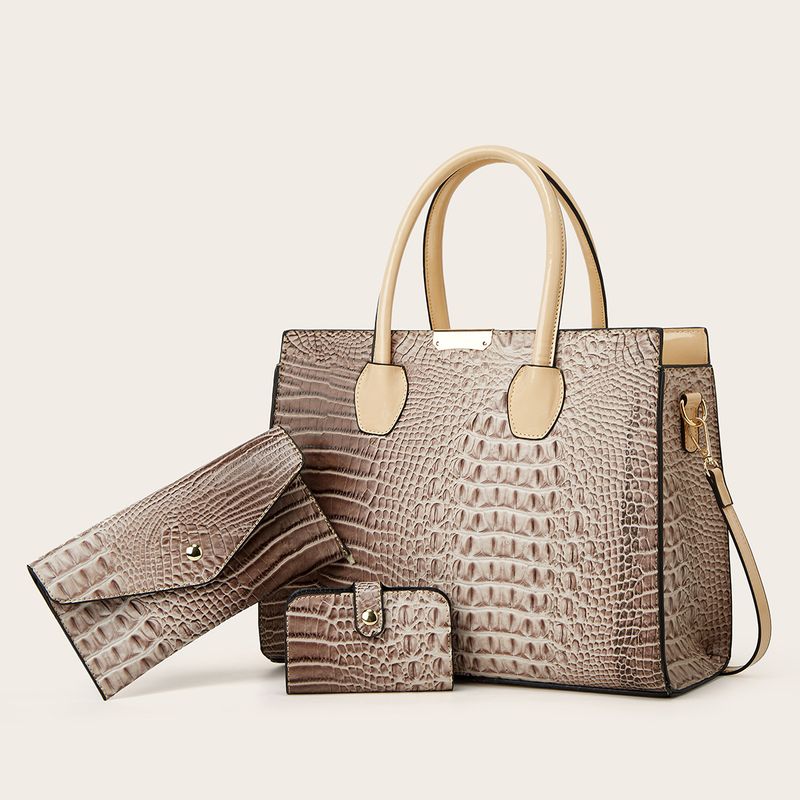 Handtaschen-Set für Damen, modische Krokodilstruktur, große Kapazität, Einkaufstasche mit Farbverlauf, dreiteilige Umhängetasche mit einer Schulter_voghion.com