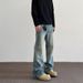 Herrenbekleidung High Street Cleanfit Katzenschnurrhaarmuster Distressed Jeans Gerade ausgestellte Vibe Lange Hose_voghion.com