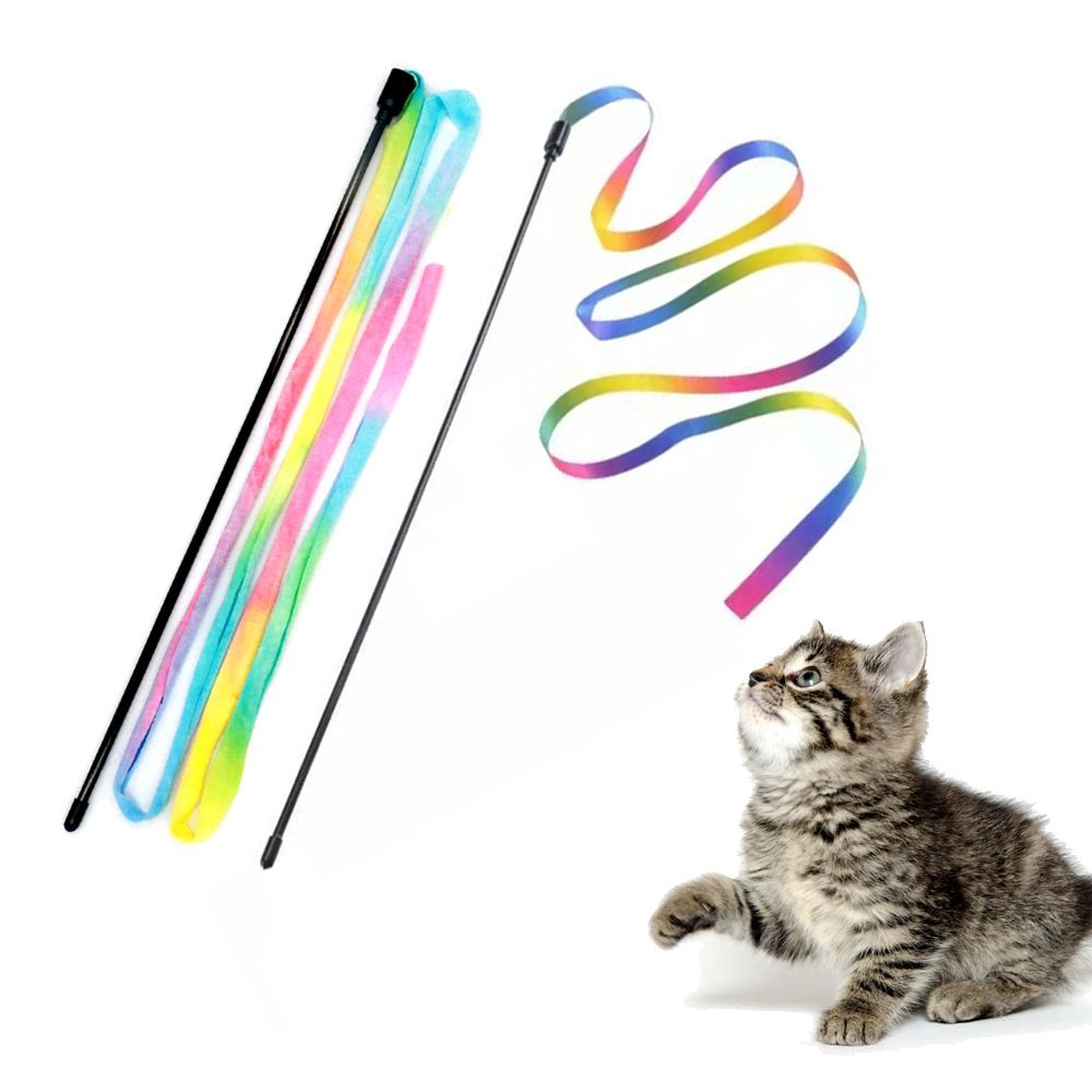 Bacchetta giocattolo per gatti con stampa fronte-retro, leggera e arcobaleno, colori intensi che attirano l'attenzione dei gatti._voghion.com