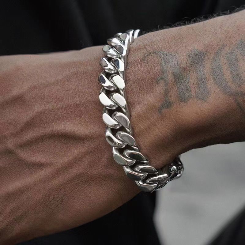Cuban Chain Bracelet Men's High Street Accessories American Hip-Hop Minimalist Style Cool Titanium Steel Couple Jewelry_voghion.com
