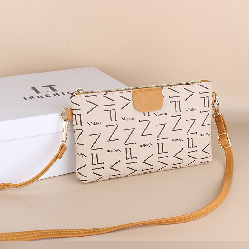 Single Shoulder Contrast Printed Phone Fashion Multifunctional Zipper Small Square Bag_voghion.com