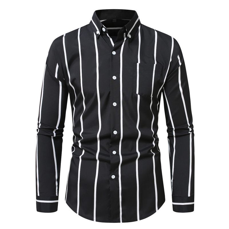 ​​Herren Slim-Fit Langarmhemd mit Streifen – Business Casual Button-Up für Herbst & Winter (Weit gespreizter Kragen, mehrere Farben, Polyestermischung)​​_voghion.com