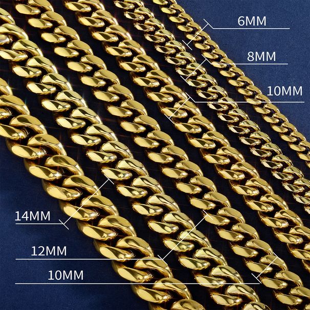 Hip Hop Necklace Diamond Cuban Necklace Stainless 6-14Mm Titanium Steel Cuban Chain 14K Plated Trendy Hip-Hop Encrypted Necklace Men's Bracelet_voghion.com