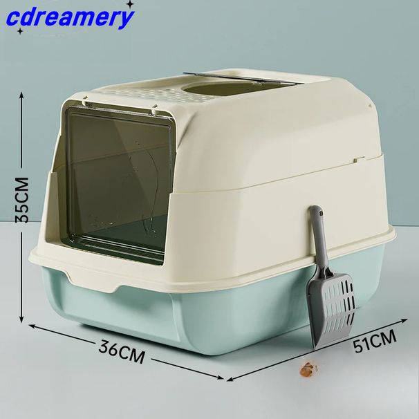 Πλήρως κλειστό κουτί άμμου γάτας, μεγάλο, υπερμεγέθες συρτάρι, αποσμητικό και αντι-πιτσιλιστικό νιπτήρα τουαλέτας για γάτες_voghion.com