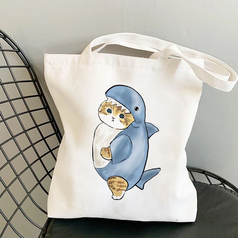 Kawaii Katzen Canvas Tasche Einzelne Schulter Tragetasche Einkaufstasche_voghion.com