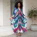 Beach Cover-Up Dress – Flowy Long Bikini Robe With Exotic Prints (Peacock/Abstract/Feather, One Size)_voghion.com