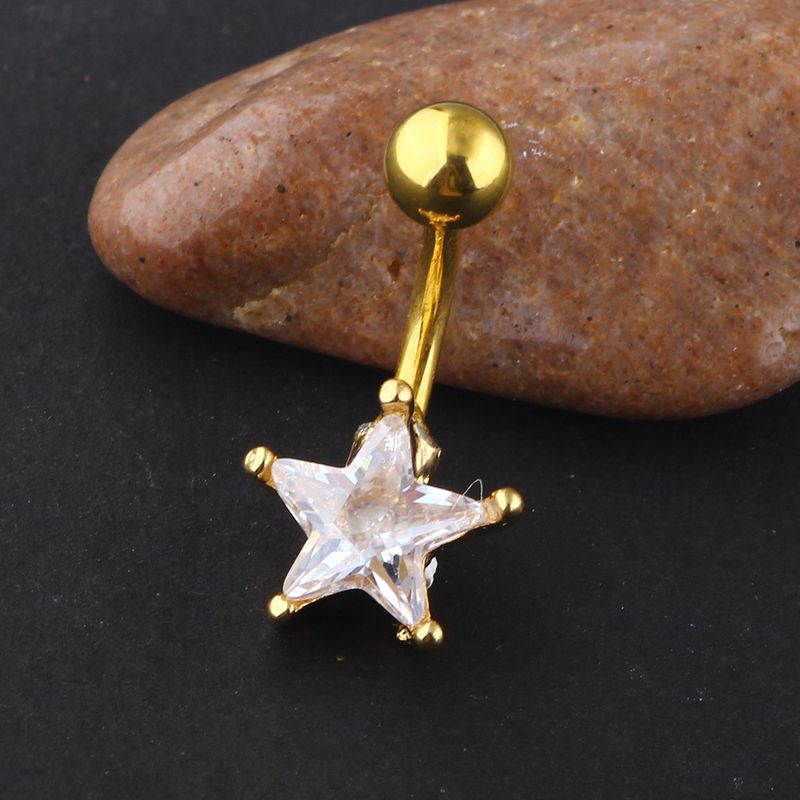 Goldene silberne Liebes-Bauchnabelschnalle Körperpiercingschmuck Runder Bauchnabelring Fünfzackiger Stern Bauchtanz Nabelkleid_voghion.com
