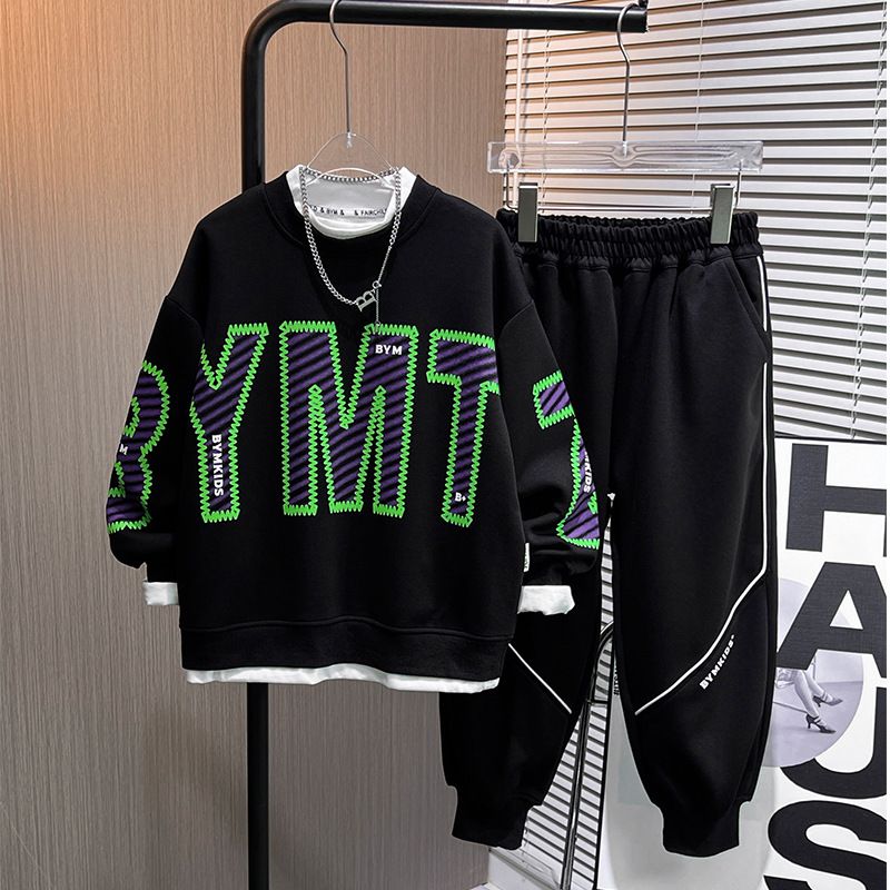 Teenage and guys 2024 boys spring new products casual style children's sweatshirt two piece suit medium and large boys suit_voghion.com