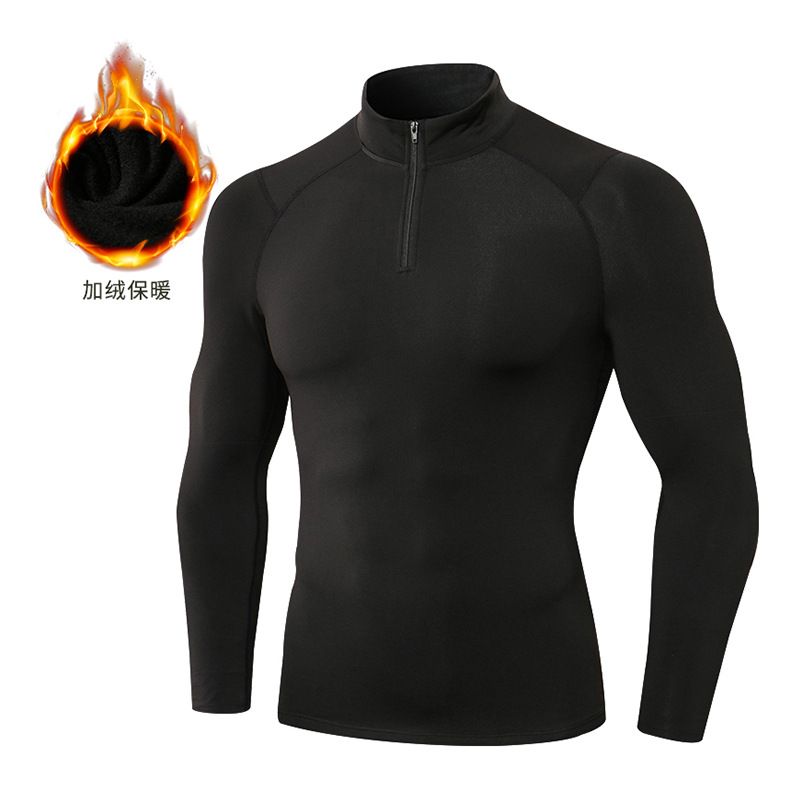 Customize Men Winter Fleece Sposwear Shis Long Sleeve Gym Running Tops Fiess Compression Half Zip Rashgard_voghion.com