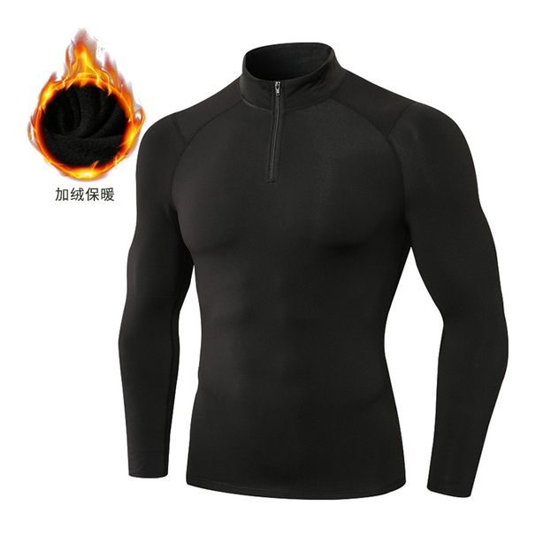 Customize Men Winter Fleece Sposwear Shis Long Sleeve Gym Running Tops Fiess Compression Half Zip Rashgard_voghion.com