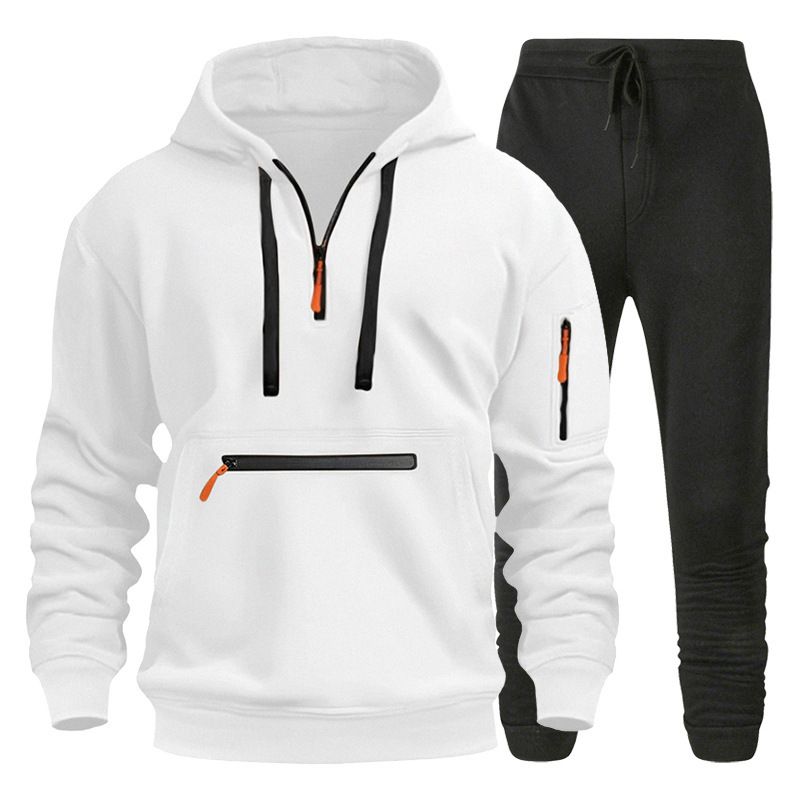 Men's Fleece Hoodie & Jogger Set With Zipper Pocket - Winter Pullover Sweatshirt & Pants Outfit For Casual & Sport (Black, S-XXXL_voghion.com