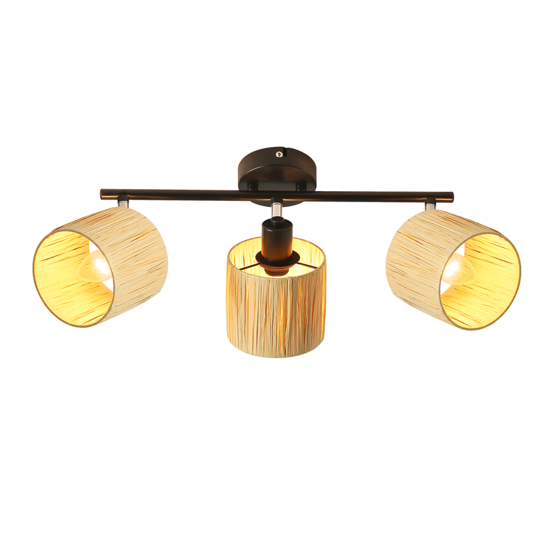 Deckenstrahler 3 Flammig Deckenleuchte Schwarz - E14 Deckenlampe Vintage Natürlich Strahler Innen Papier 350°Schwenkbar Spots Für Schlafzimmer Flur_voghion.com