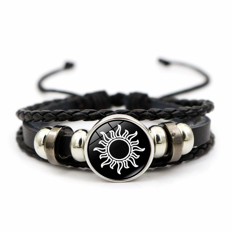 nowy produkt 2024 Bransoletka skórzana dla miłośników słońca i księżyca Retro Punk Wielowarstwowa pleciona bransoletka z koralików Prezent dla pary_voghion.com