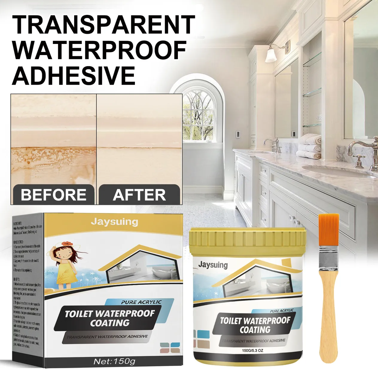 Colle étanche et anti-fuite, colle étanche transparente pour salle de bain, mur extérieur étanche, revêtement étanche sans brique_voghion.com