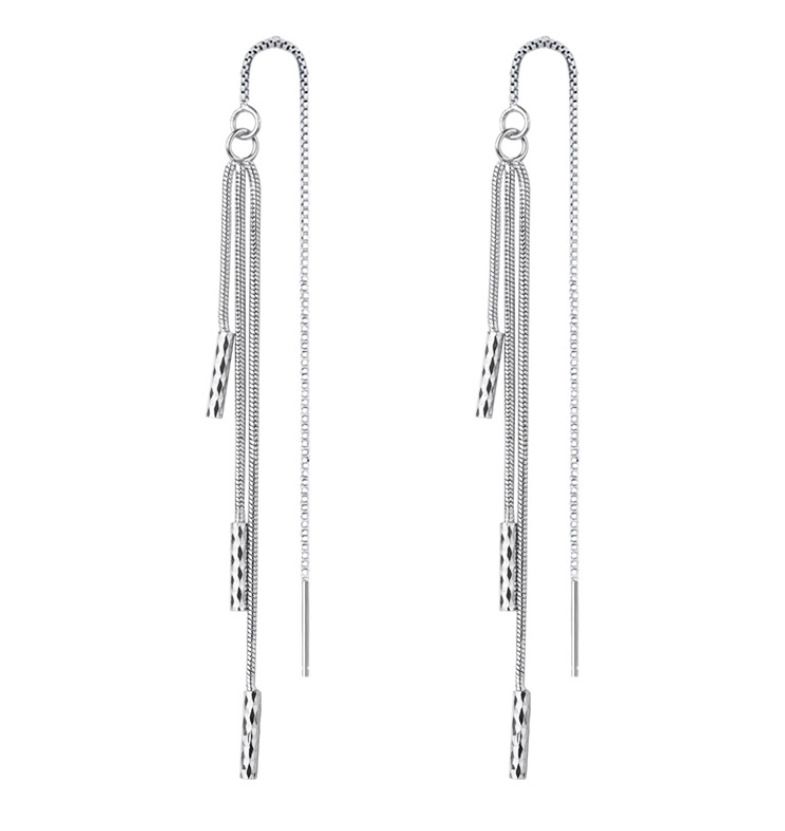 Orecchini pendenti a tripla barra e catena placcati in argento 925 da donna TH3_voghion.com