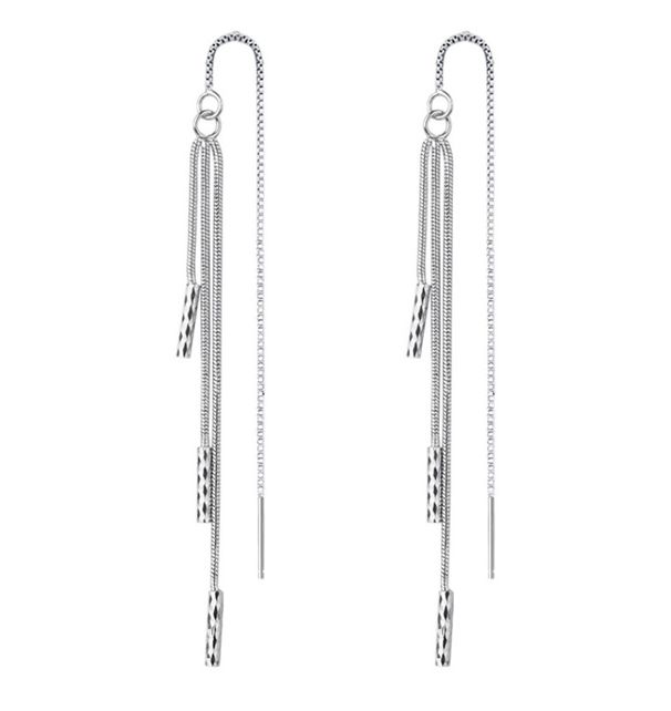 Orecchini pendenti a tripla barra e catena placcati in argento 925 da donna TH3_voghion.com