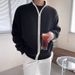 Men's Double Zipper Contrast Color Knit Sweater | Loose Fit Stand Collar Thickened Cardigan | Casual Winter Pullover_voghion.com