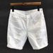 Men's Clothing Summer White Ripped Denim Shorts Men's Korean Slim Elastic Five Point Breeches Trendy All Match Mid Length Pants_voghion.com