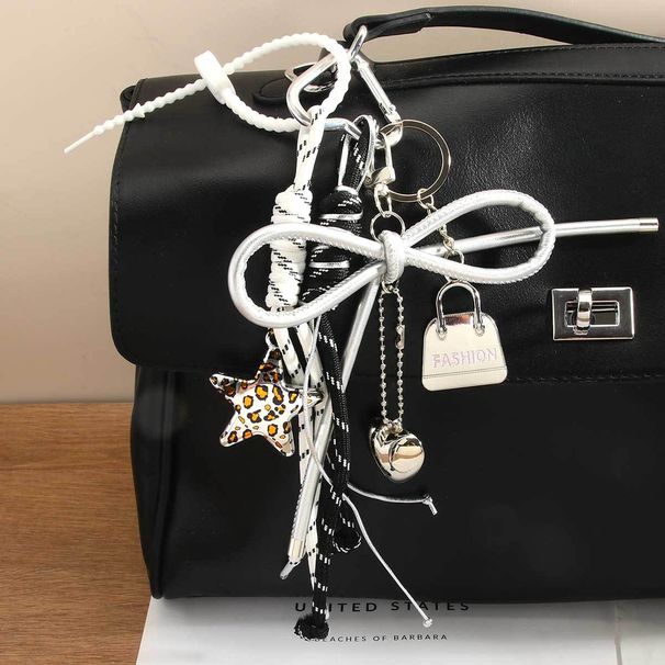 Miu-Serie Leopardenmuster Fünfzackiger Sternanhänger Minitasche Liebesschleife Geflochtener Seiltaschenanhänger Schlüsselanhänger High End_voghion.com