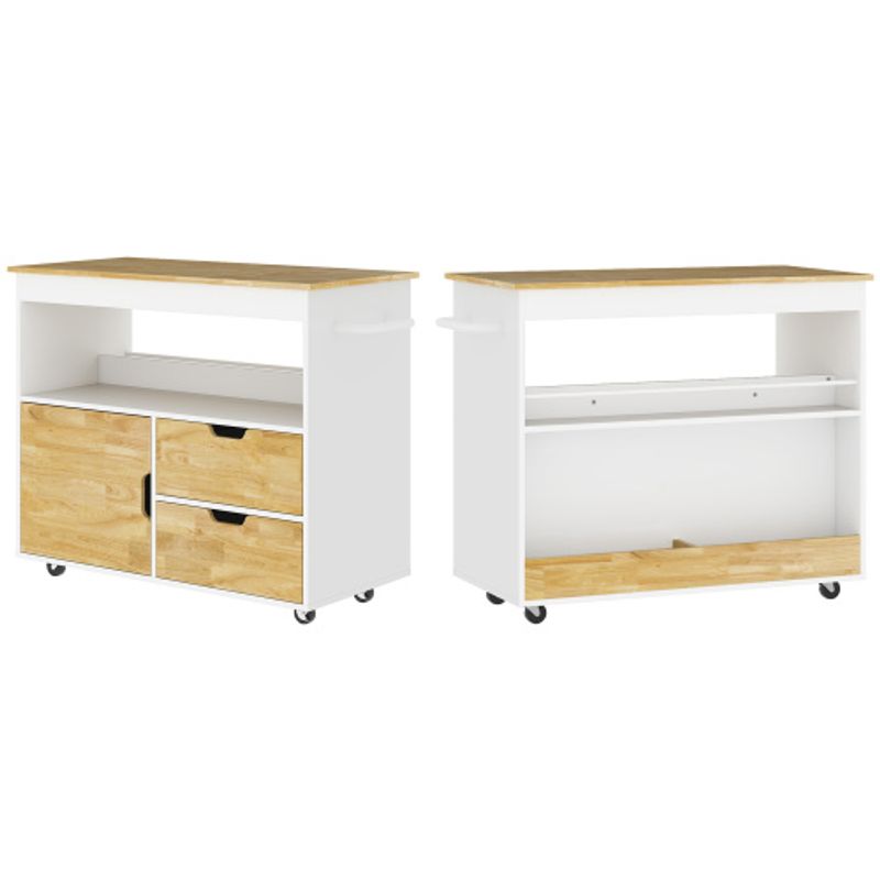 HOMCOM Küchenwagen Servierwagen Mit Arbeitsplatte, Schubladen, Rollwagen Mit Küchenschrank Mit Soft-Close-Tür, Griff, Kücheninsel Mit Offenem Fach Für Büro, 107x50x85cm, Eiche_voghion.com