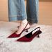 623-1 Wine Red Pointed Toe Mid-Heel New Style Shallow Mouth Simple Hollow Back Strap Backless Single Shoes For Women_voghion.com