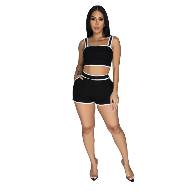 Women's Clothing Solid Color Suspender Shorts Two-piece Set Women_voghion.com