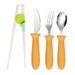 Mother & Kids 304 roestvrij staal kindermes, vork, lepel en eetstokjes 4-delige set siliconen handvat baby eetlepel trainingseetstokjesset_voghion.com