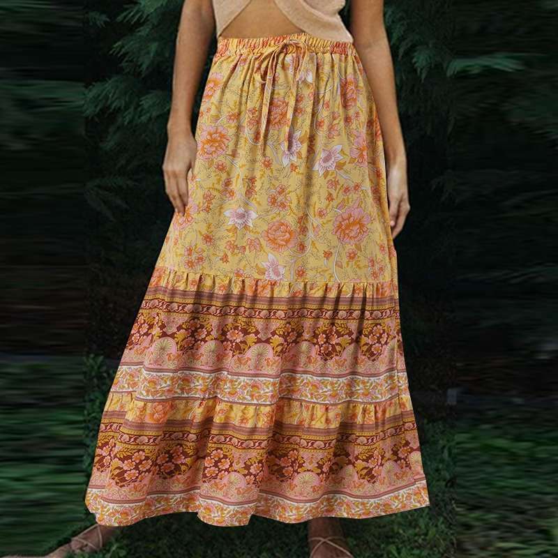 Women's Clothing Summer Floral A Line Skirt, Elastic High Waist_voghion.com