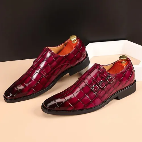 Cost performance Men's Casual Business Leather Shoes Mens Buckle Square Toe Dress Office Flats Men Fashion Wedding Party Oxfords EU Size_voghion.com