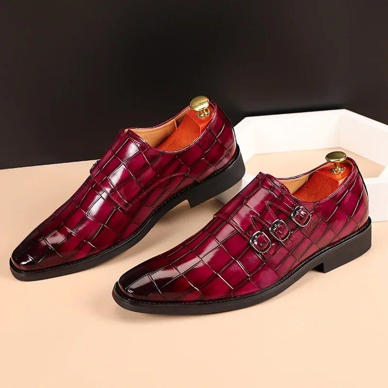 Wydajność kosztowa Męskie codzienne buty biznesowe skórzane męskie klamry kwadratowe noski sukienka biuro płaskie męskie moda ślub impreza oksfordy rozmiar EU_voghion.com