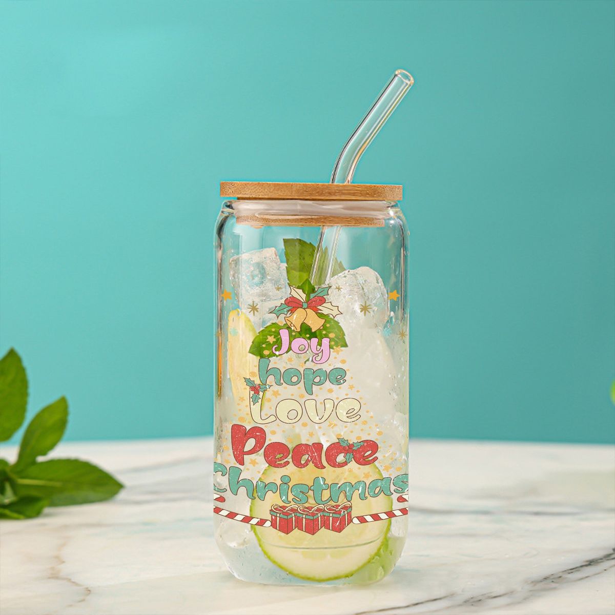 Modern Minimalist Borosilicate Glass Tumbler With Bamboo Lid - 16oz Leak-Proof Straw Cup (Christmas Gift-Ready)_voghion.com