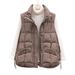 Women's Quilted Vest With Hood - Polyester Puffer Jacket For Winter, Streetwear Fashion, Oversized Fit, Zip Front_voghion.com