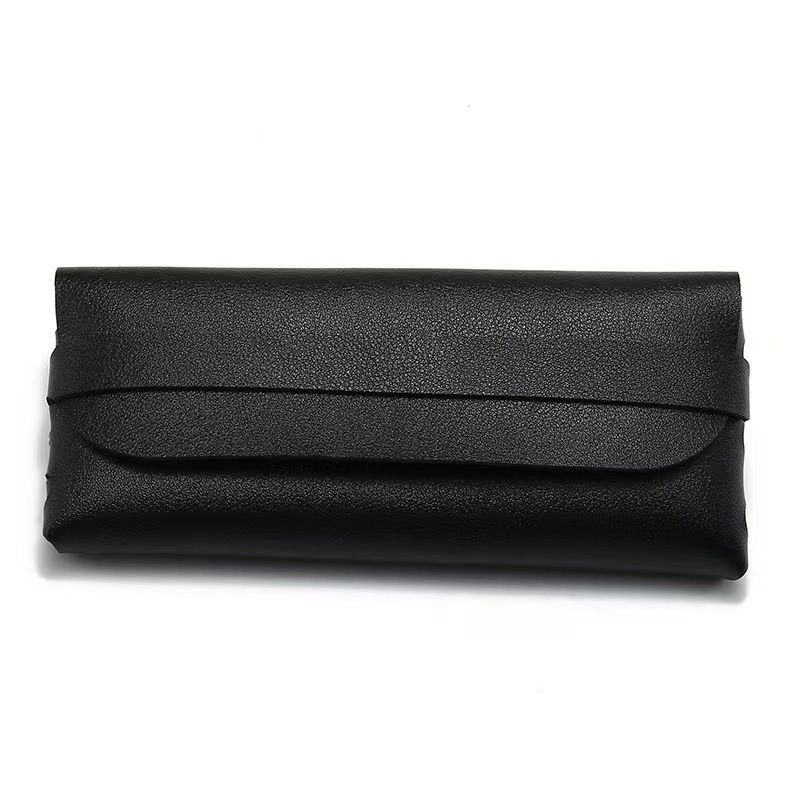 Unisex-Brillenetui, schwarzes Brillenetui aus Leder, weiche Tasche mit PVC-Nagelschnalle, Sonnenbrillenetui, Sonnenbrillenetui, Brillentasche_voghion.com