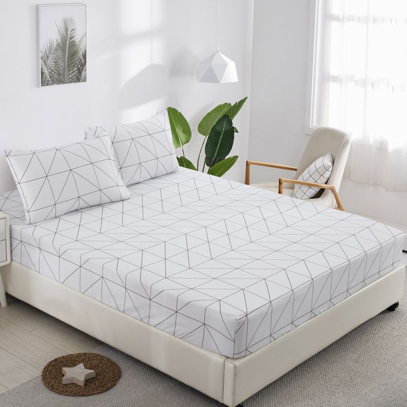 Gray And White Grid Lattice Mattress Cover Polyester Skin Friendly Bed Fitted Sheet Mattress Protector Fitted Sheet_voghion.com
