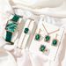 Temperamental and fashionable emerald small square watch with crocodile pattern belt quartz watch + rhinestone pendant jewelry set_voghion.com