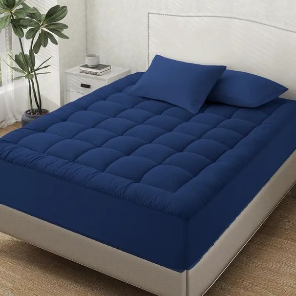 Surmatelas haute densité – Rembourrage ultra moelleux 450 g/m² pour la maison et l'hôtellerie (99 x 190 cm/137 x 190 cm/152 x 203 cm/198 x 203 cm, bleu marine/gris/blanc)_voghion.com